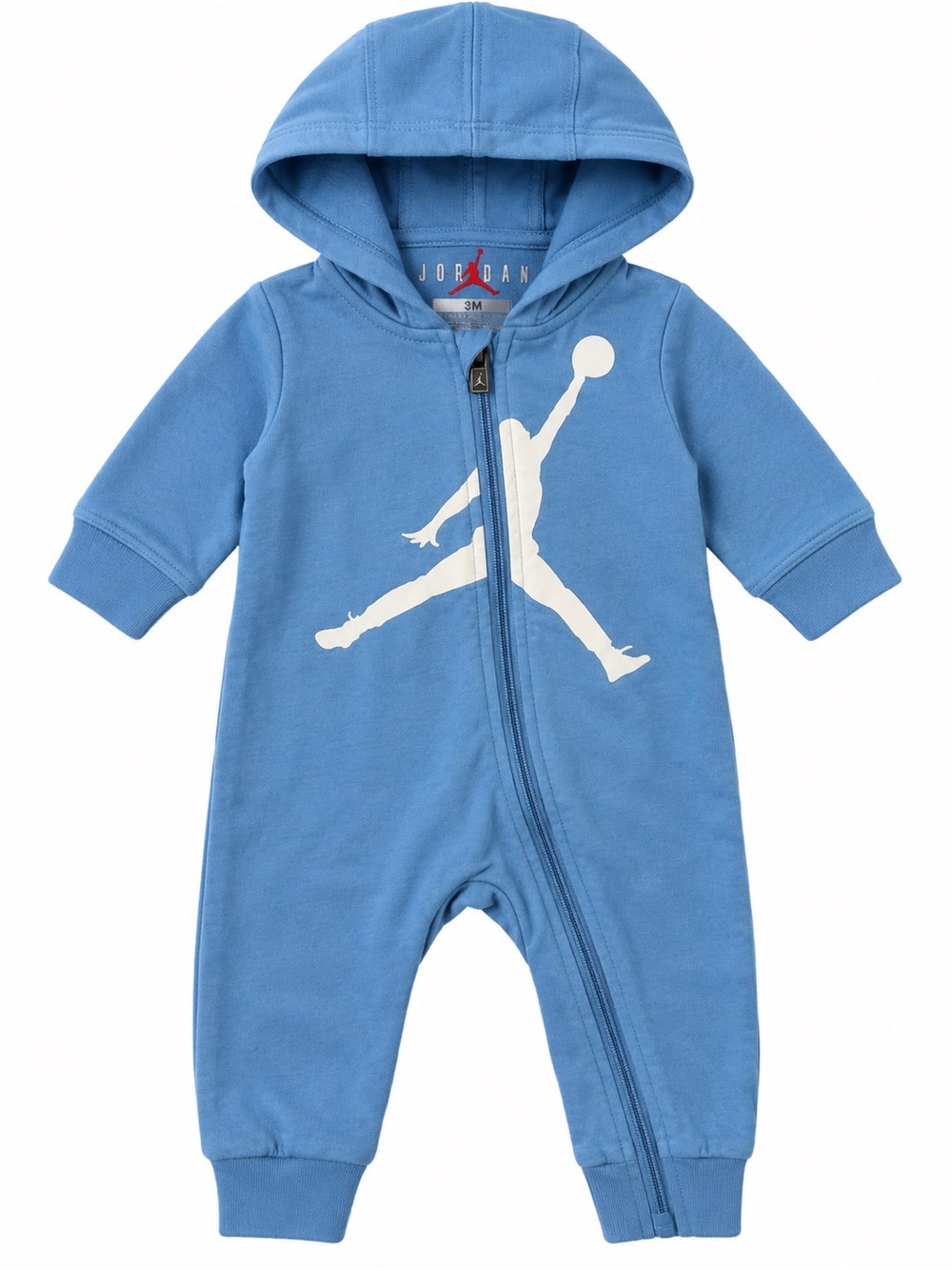 Jordan Light Blue Hooded Baby Romper with White Jumpman